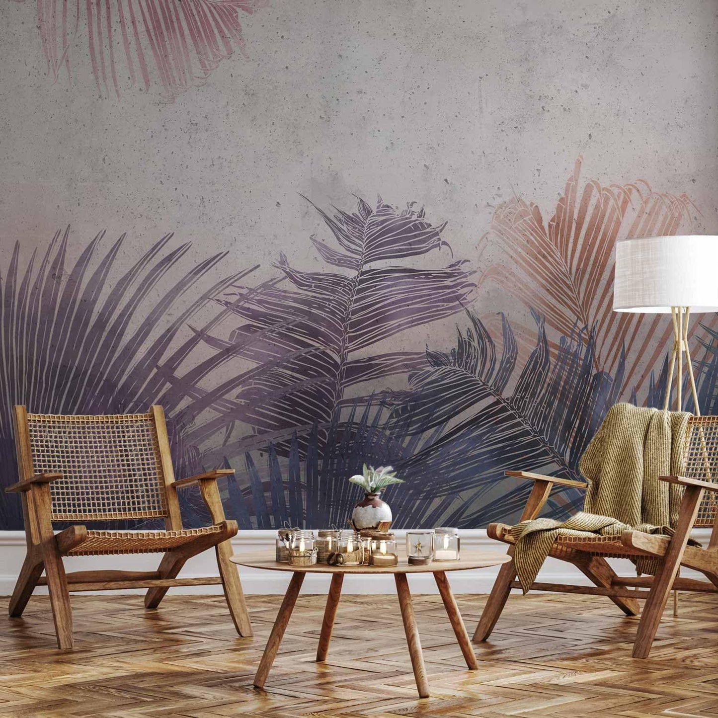 artgeist Wall Mural Jungle 96x69 in - XXL Peel and Stick Self-Adhesive Wallpaper Removable Large Sticker Foil Wall Decor Print Picture Image Design Leaves Botanical Nature Purple Grey b-A-0827-a-a