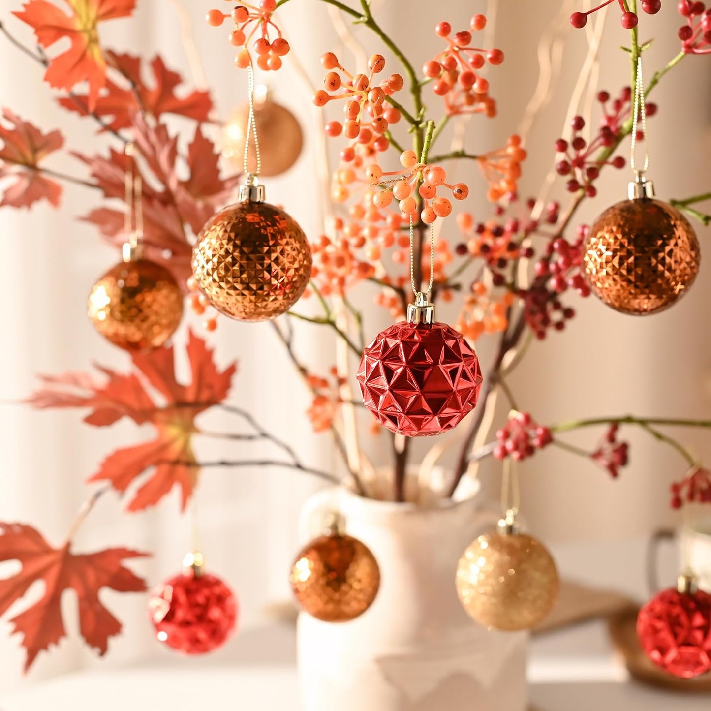 Valery Madelyn Christmas Tree Decorations Ornament Set for Fall Halloween, 50ct 2.36 Inches Red and Brown Shatterproof Christmas Ball Ornaments Hanging Xmas Holiday Party Decor