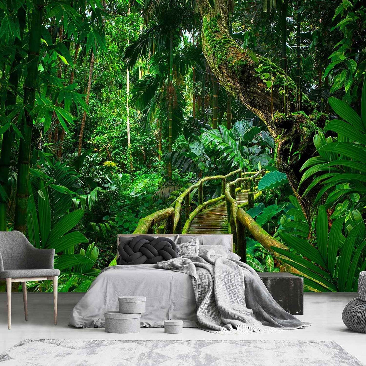 YQWDMX - 3D Green Forest Wooden Bridge Wallpaper for Living Room Sofa Background Wall (Not Peel and Stick)