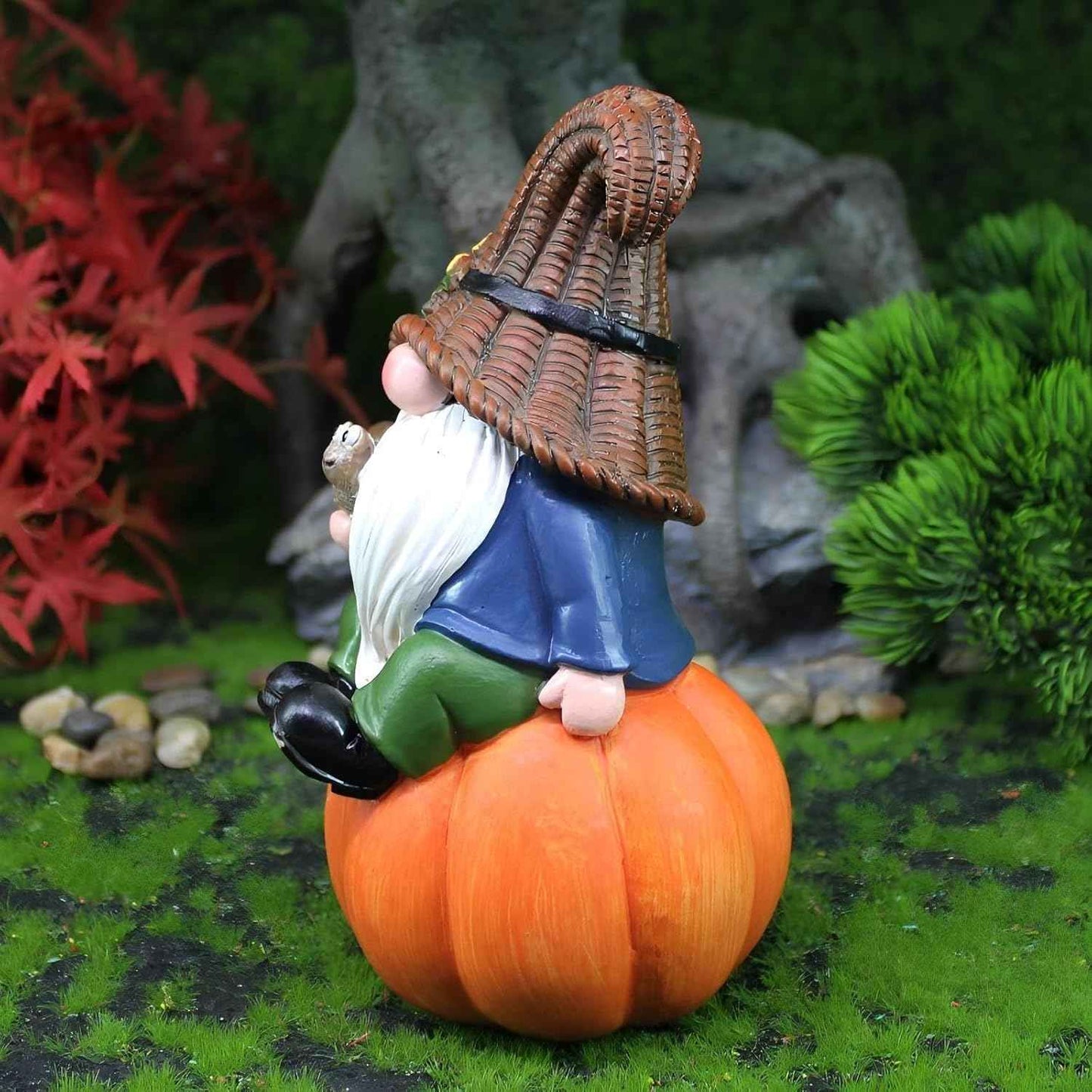 Garden Gnome Statue with Snail, Fall Pumpkin Decoration, 5.9 inch Height Gnome Figurine, Cute Thanksgiving Gifts, Outdoor Indoor Autumn Decor