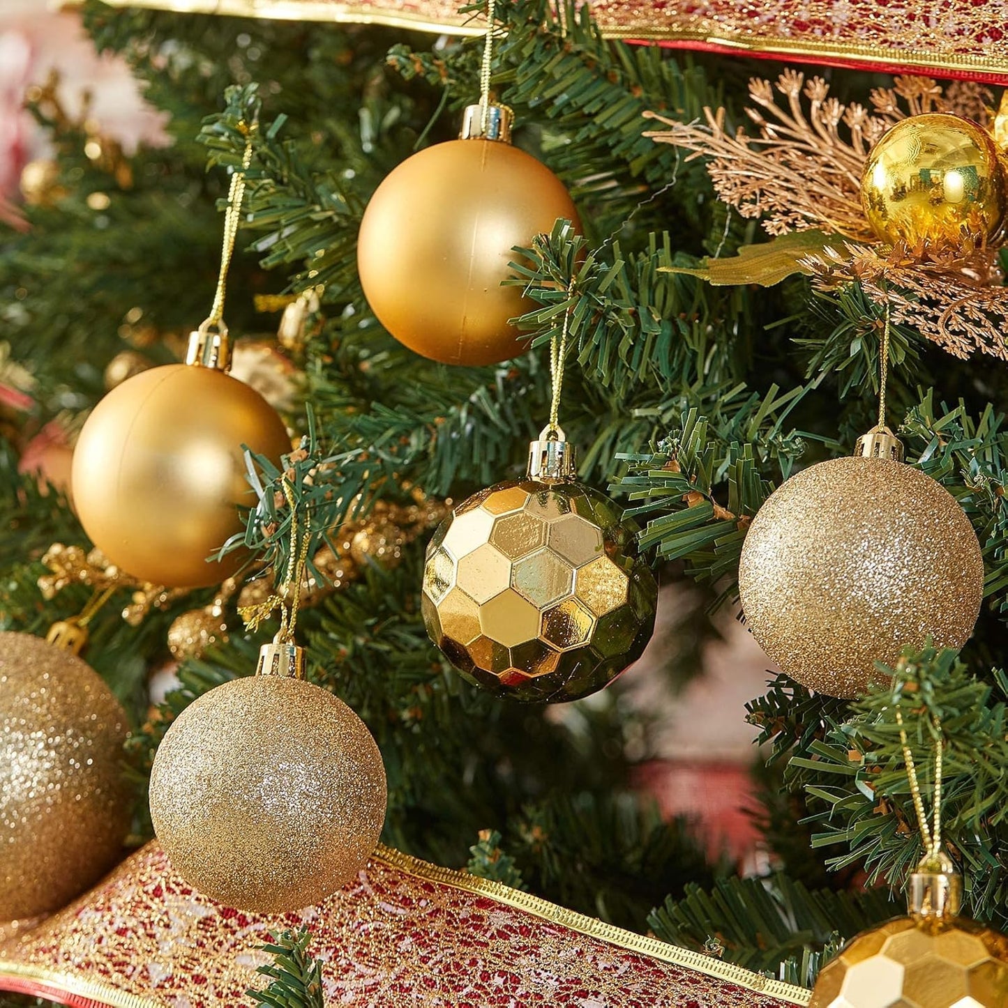 XmasExp 60mm/2.36" Christmas Ball Ornaments Shatterproof Christmas Ornaments Set Decorations for Xmas Tree Balls - 24ct (2.36'', Gold)