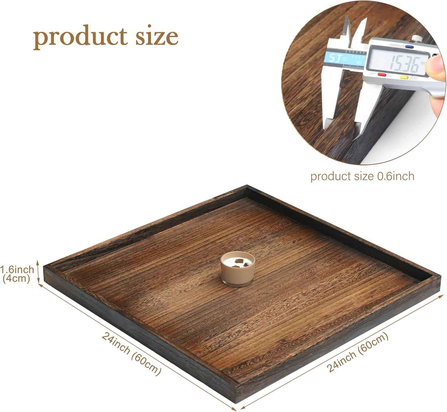 Gurfuy Square Wood Ottoman Serving Tray 24" - Rustic Wooden Table Tray for Farmhouse Decorative Oversized Coffee Table Trays Living Room Kitchen Counter Breakfast Brown