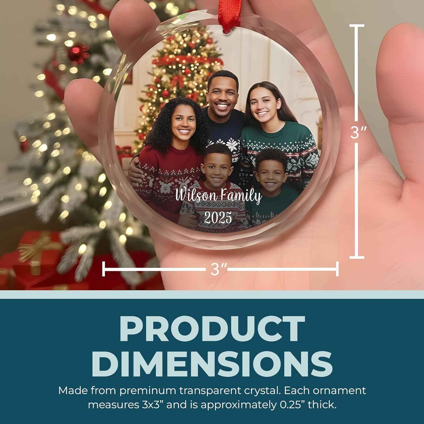 Personalized Christmas Ornament - Custom Crystal Photo Ornaments with Text