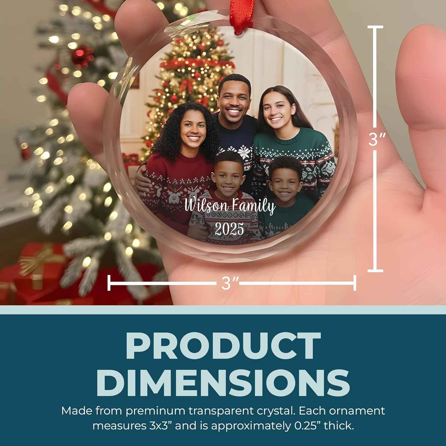 Personalized Christmas Ornament - Custom Crystal Photo Ornaments with Text