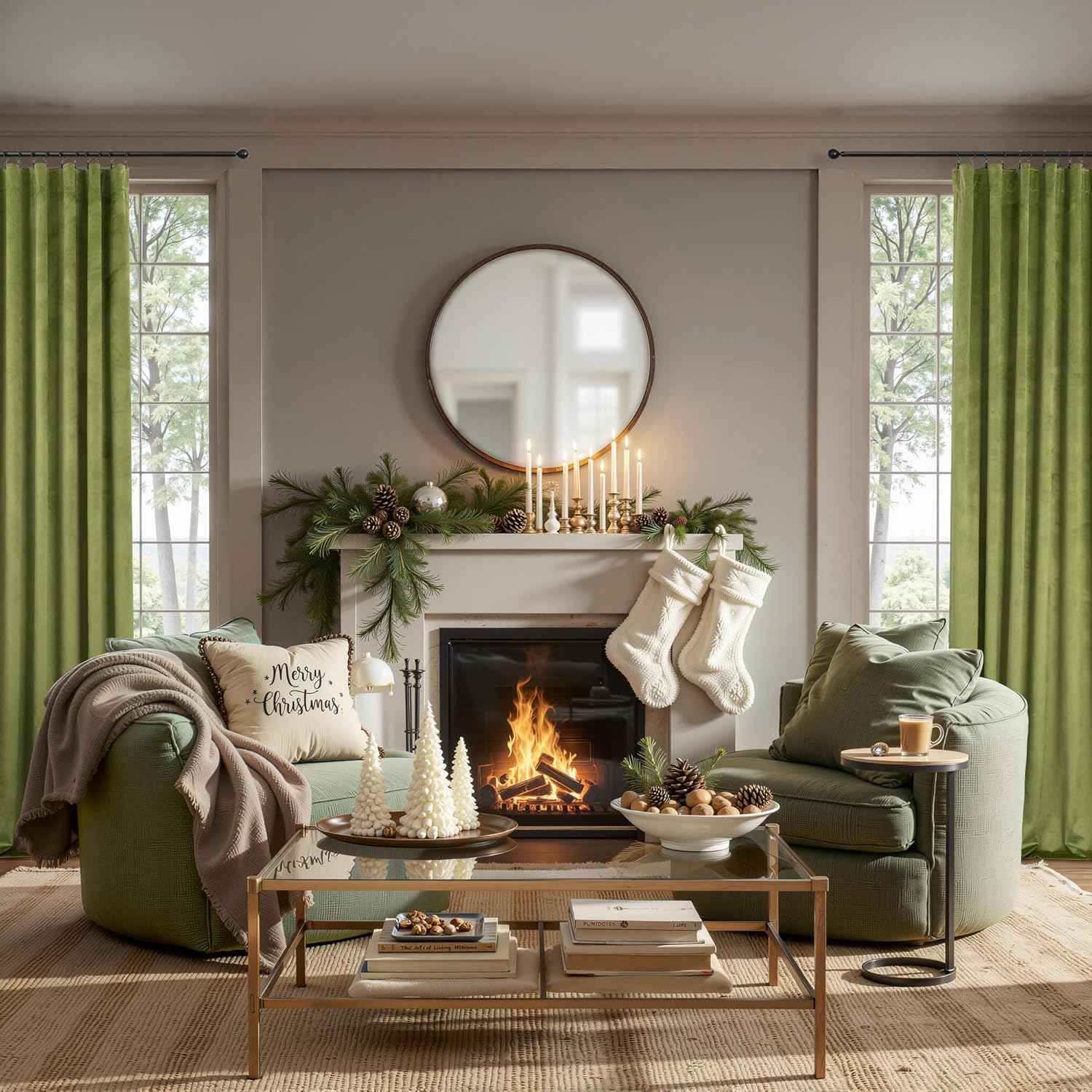 Moss Green Velvet Curtains 84 Inch Long 2 Panel Thick Soft Luxury Sage Olive Green Curtain for Living Room Darkening Thermal Insulated Privacy Drape Bedroom Sliding Door 52x84 Floor Length Back Tab