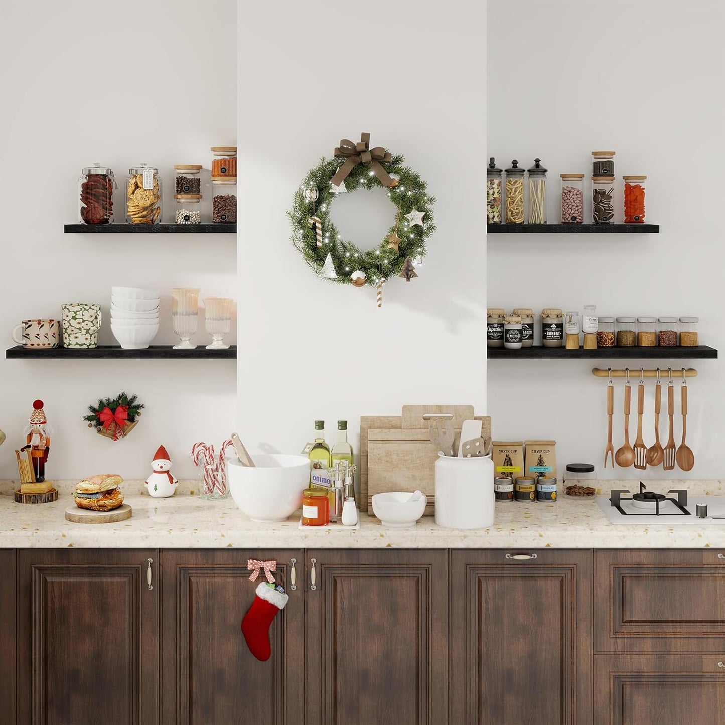 Fun Memories Floating Shelves for Wall, 24" Rustic Wood Deep Wall Mounted Shelves with Invisible Brackets for Decor & Storage, Floating Shelf for Living Room, Bathroom (Black, Set of 2)