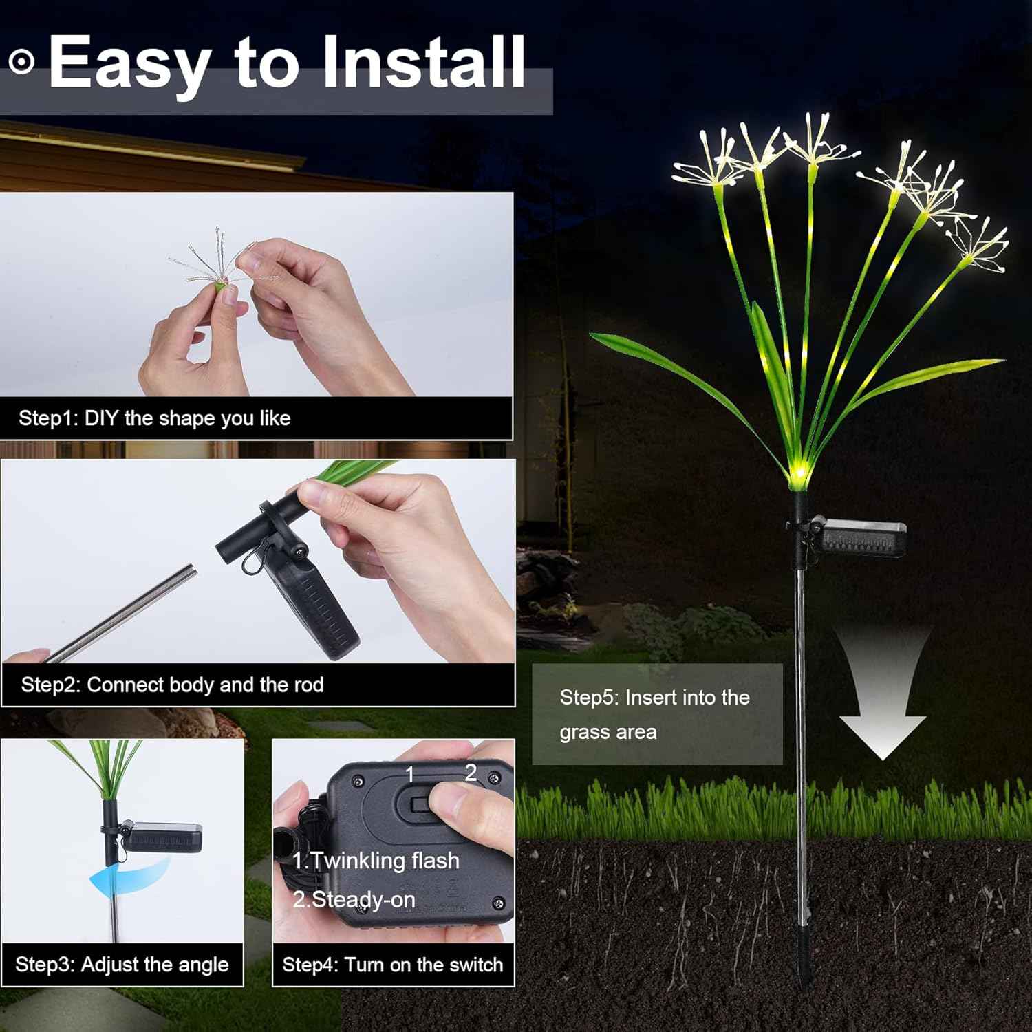 Solar Garden Lights Decor: Gardening Gifts for Women Mothers Day Warm White - Waterproof Twinkling Swaying Firefly Solar Lights Outdoor with 2 Modes for Yard Patio Pathway Decoration 4-Pack