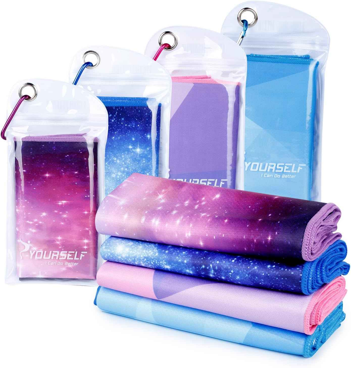 SYOURSELF Cooling Towels for Neck and Face, 4 Pack 40" x 12" Cooling Towel for Hot Weather, Soft Breathable Instant Cool Chilly Pad for Sports Golf Yoga Gym Athletes Camping Ice Towels(Mix-4pcs)