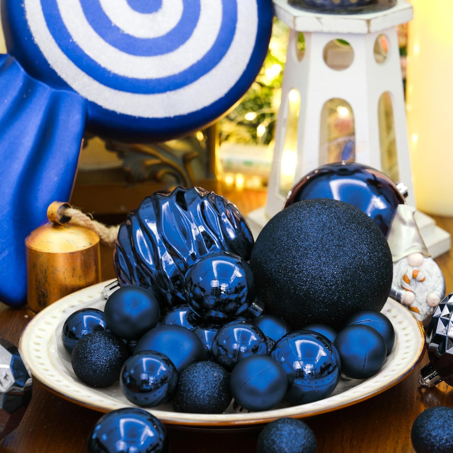 XmasExp 24ct Mini Christmas Ball Ornaments Shatterproof Christmas Ornaments Set Decorations for Xmas Tree Balls 30mm/1.18" (Blue)