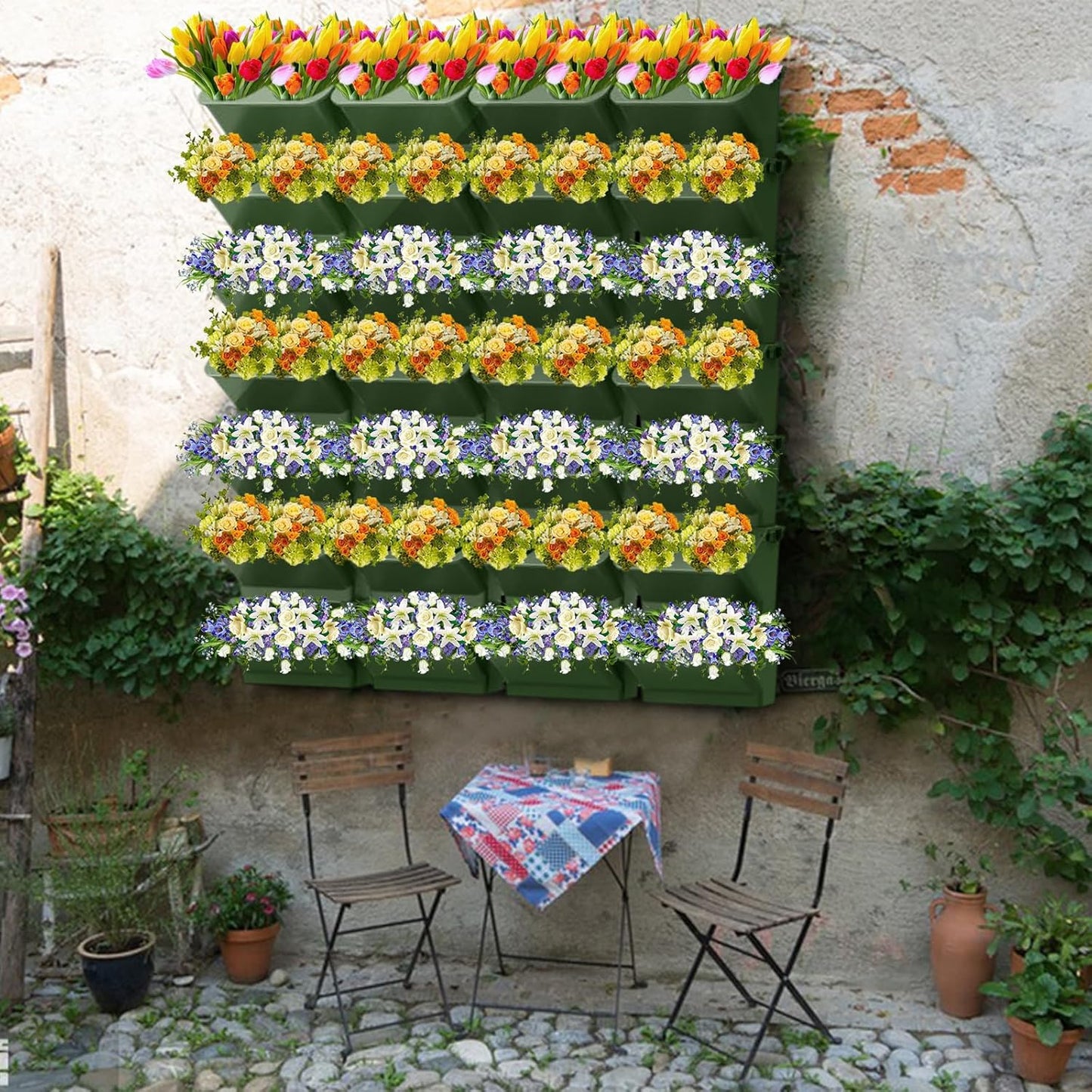 Vertical Wall Planter Stackable Wall Planter Indoor Outdoor with 60 Pockets, Garden Self Watering Wall-Mounted Planter Plant Flower Pot Holder for Herbs Vegetables Fruits