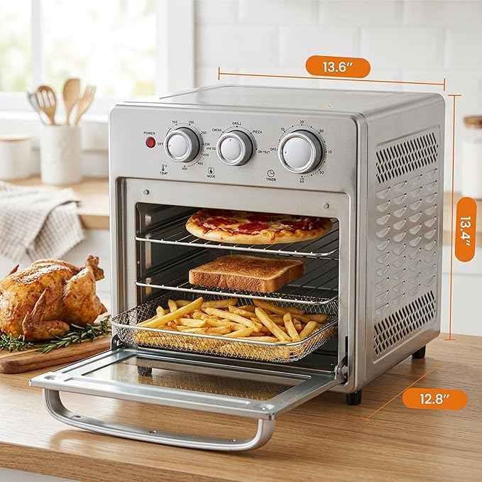 Simple Deluxe 16.9QT Air Fryer Toaster Oven Combo, 5-in-1 Countertop Convection Oven with Air Fry, Grill, Bake, Dehydrate, Up to 450°F, Stainless Steel