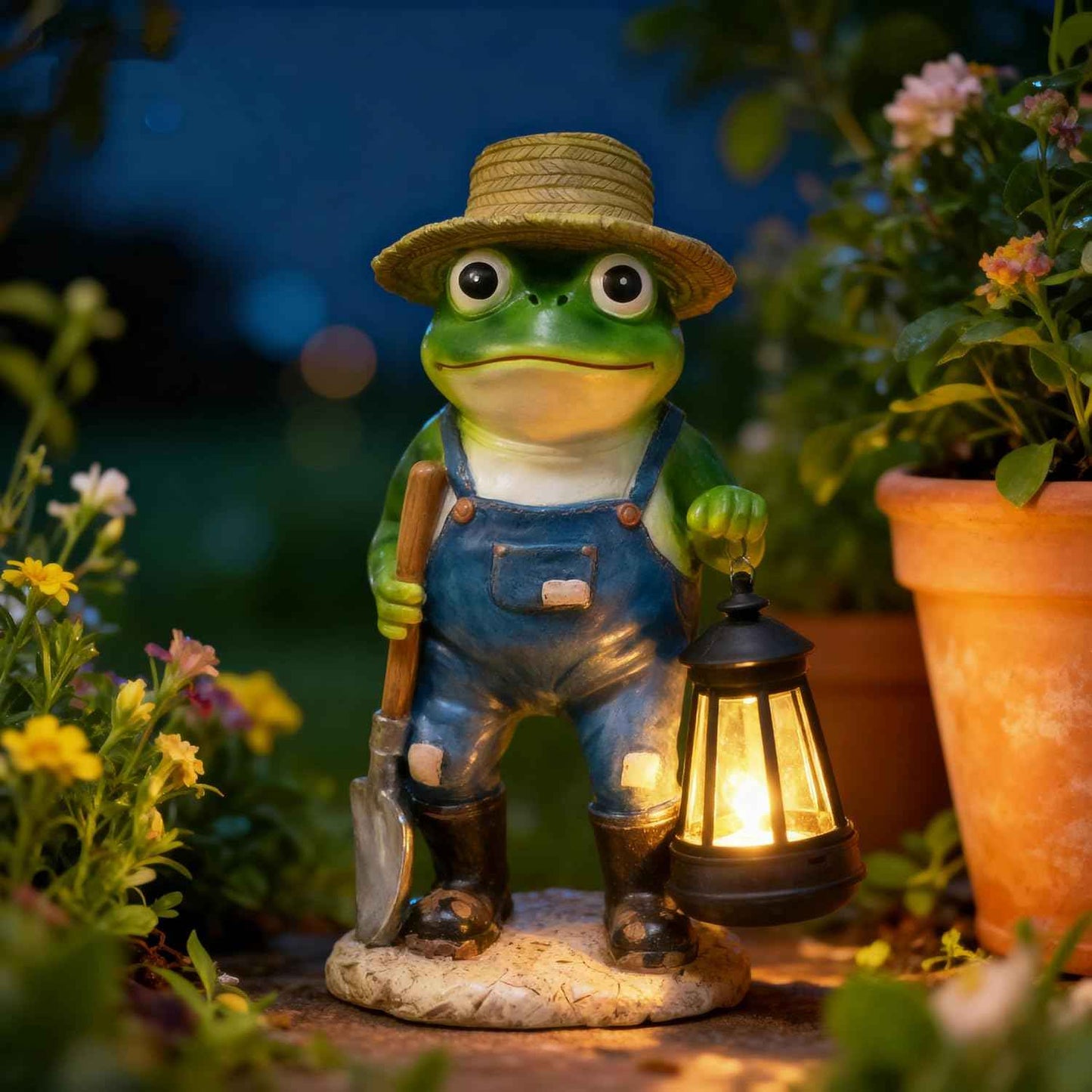 11'' Solar Frog Garden Decor Outdoor Statue with Lantern Gift Idea Light Decorations for Yard Garden Patio Mom Gift