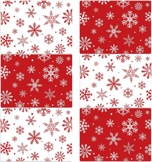 Christmas Placemats Set of 6 Christmas Red and White Snowflake Plastic Table Mats Winter Place Mats Washable Seasonal Xmas Winter Holiday Table Decoration for Indoor Outdoor Party Kitchen Dining