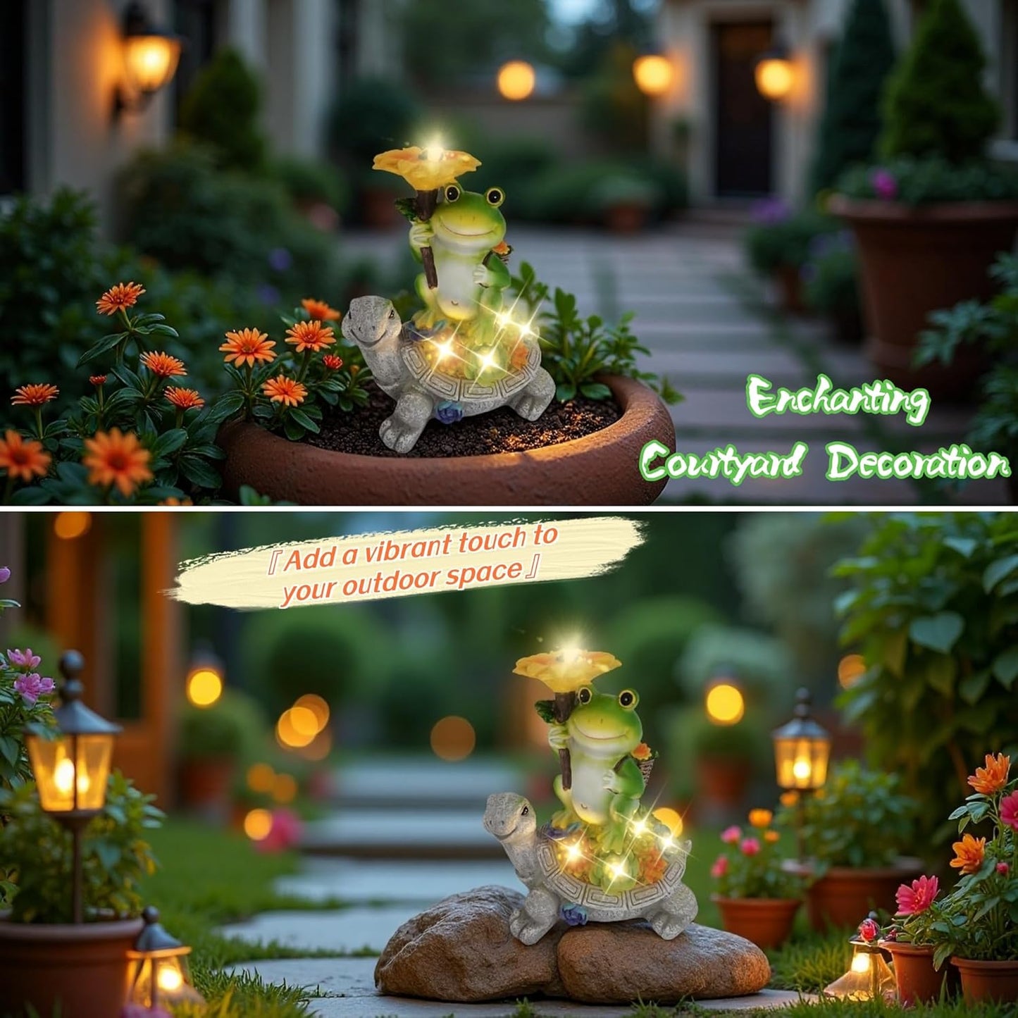 Mrocioa Gnome Solar Outdoor Garden Decor with Light, Gnomes Statues with LED Lantern Fall Outdoor Porch Patio Yard Art Decoration Holiday Gardening Gifts Figurine Lights (Frog with Mushroom)