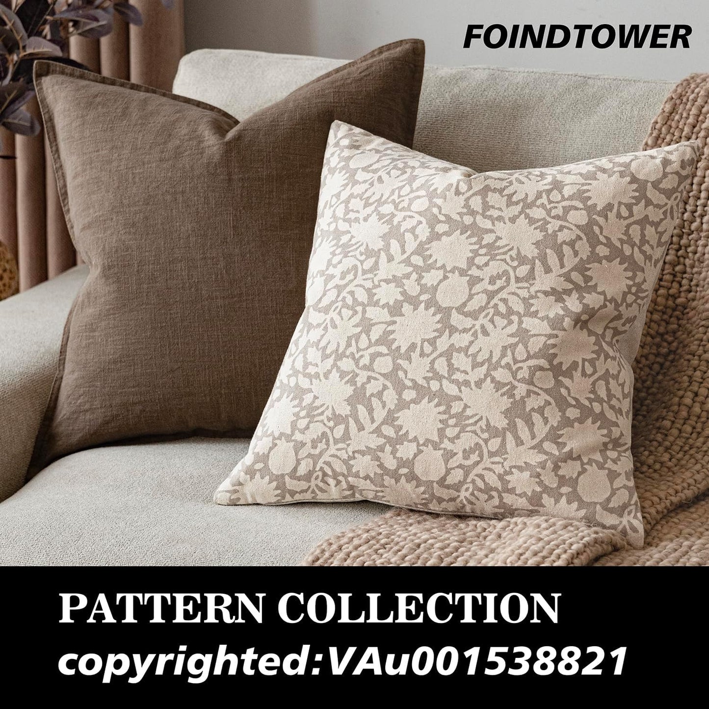 Foindtower Set of 2 Decorative Neutral Floral Throw Pillow Covers Accent Farmhouse Cushion Covers Boho Vintage Pillowcase for Couch Sofa Bedroom Living Room Home Decor Outdoor,18×18 Inch,Ivory Beige