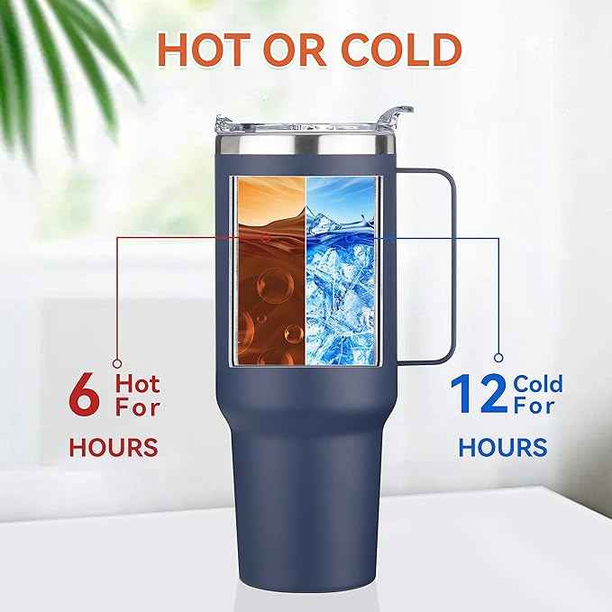 HASLE OUTFITTERS 40 oz Stainless Steel Tumbler with Handle, Vacuum Insulated Tumblers Bulk, Reusable Double Wall Travel Coffee Mug, Durable Powder Coated Water Bottle(Navy, 1)