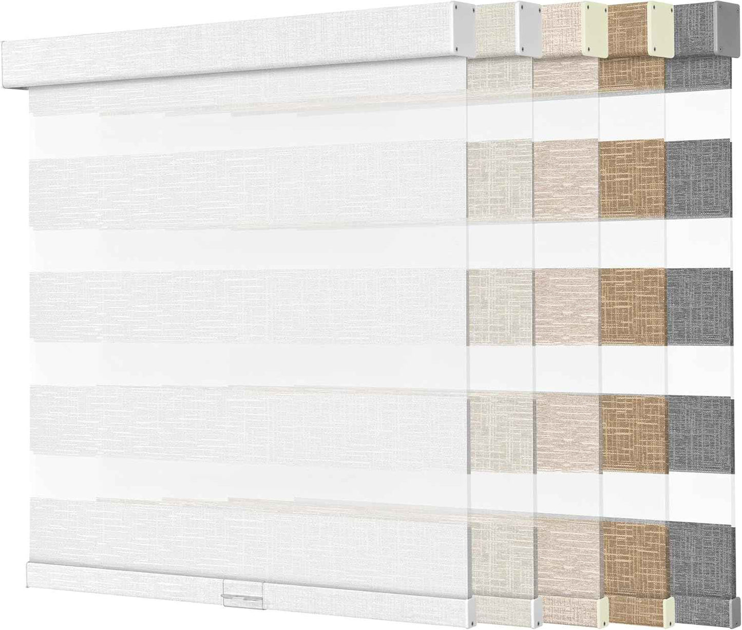 Boolegon Linen Fabric Zebra Blinds for Windows,Filtering Dual Layer Cordless Zebra Shades, Day and Night Light-Activated Privacy Window Blinds, Easy to Install Roller Shade, White, 50.5" W x 64" H