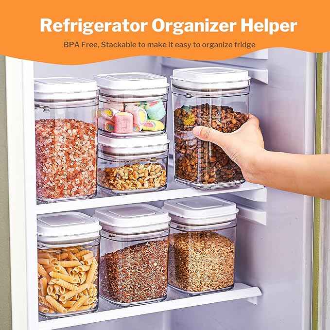 Pop Top Food Storage Container Set | 4Pcs Airtight Cereal Storage Organizer Canisters with Pop Lids, BPA-Free, Vacuum Seal & One-button Opening, Stackable Dry Food Storage(1.9qt*2,0.8qt,1qt