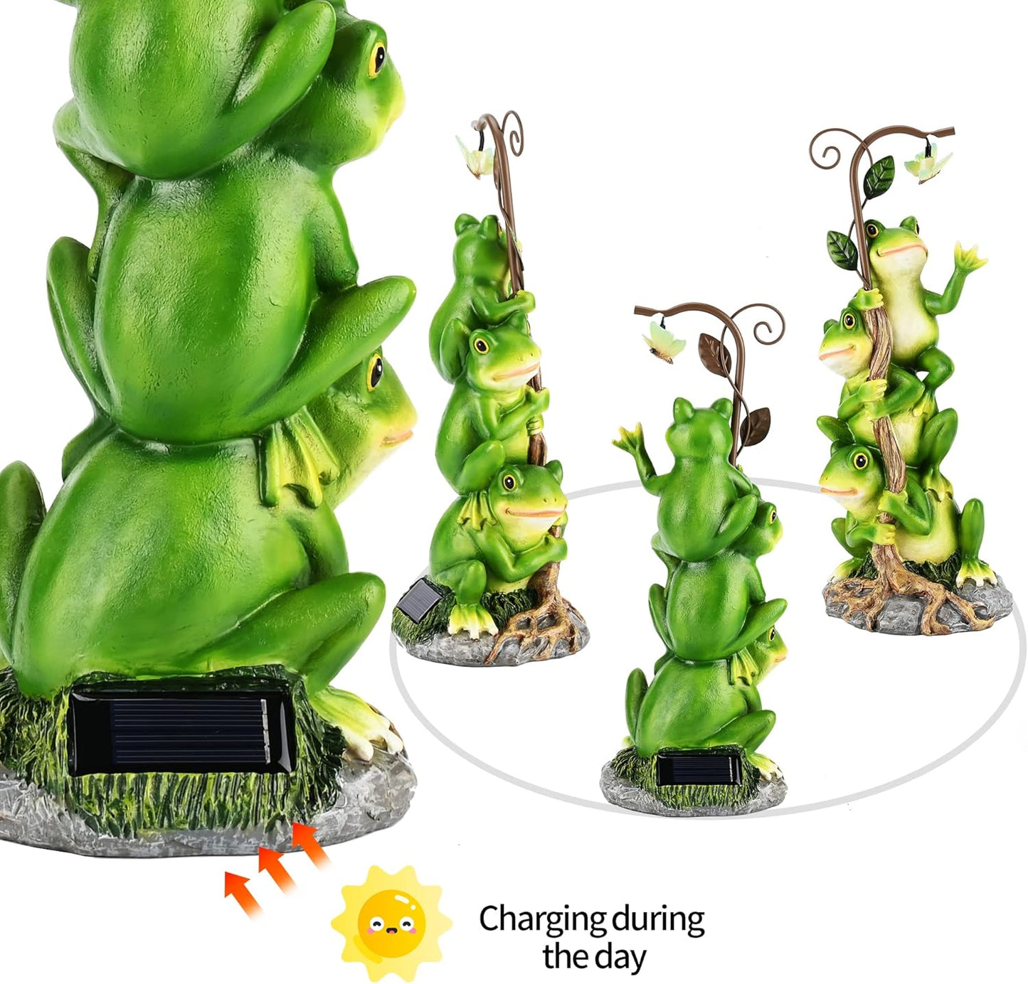 WENYLE Frog Garden Decor, Outdoor Funny Resin Solar Frogs and Butterfly Statues for Yard Art, Garden Frogs Statues with Solar Light for Patio Yard Lawn Porch Ornament