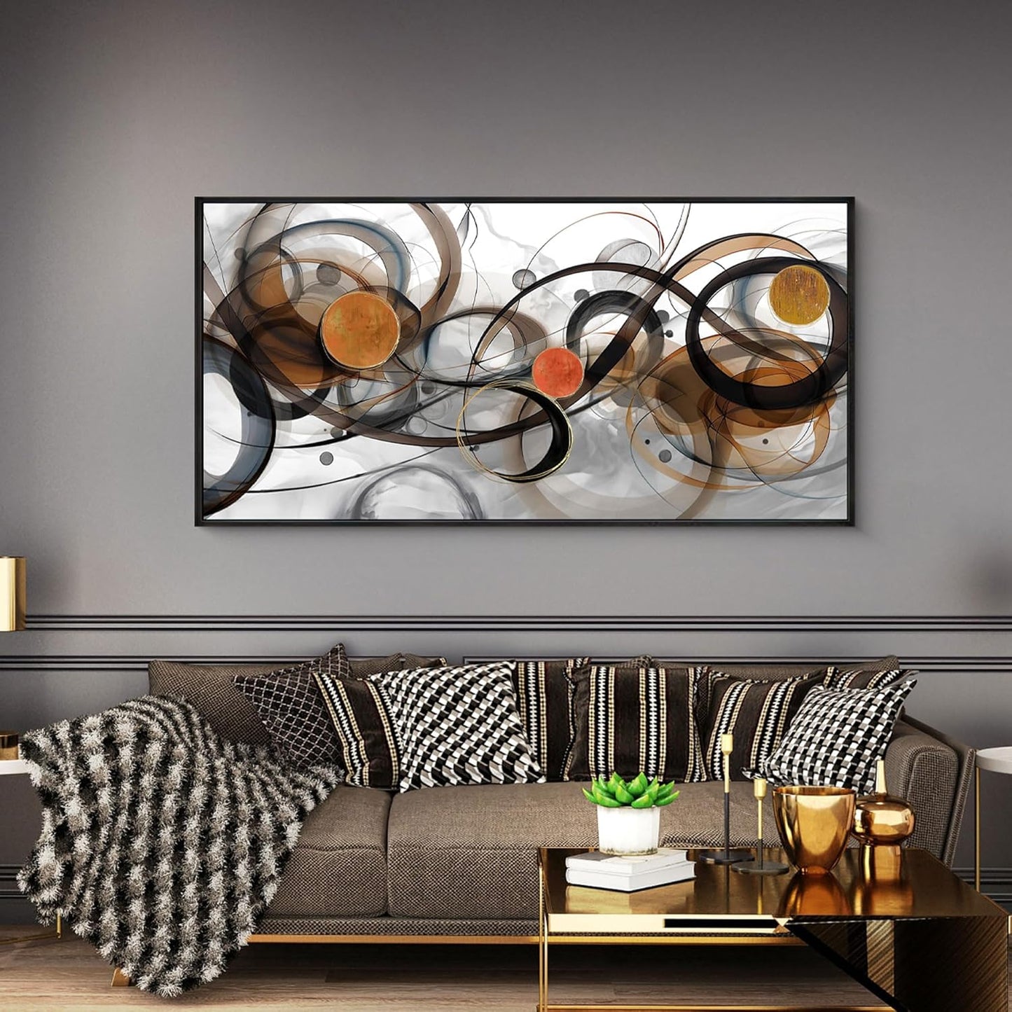 XLSJERST Abstract Wall Art - Framed Black White Canvas Home Art Decor for Living Room Office Canvas Pintings Modern Minimalist Frame Wall Art 24x48 Inches