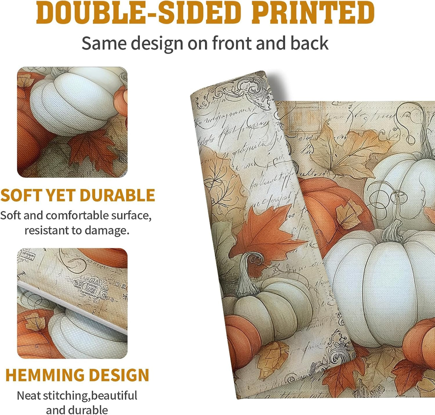 Fall Pumpkin Placemats Set of 4 Vintage Autumn Maple Leaf Seasonal Place Mats 12x18 Inch Thanksgiving Farmhouse Linen Fabric Table Mats for Party Kitchen Dining Outdoor Indoor Decor