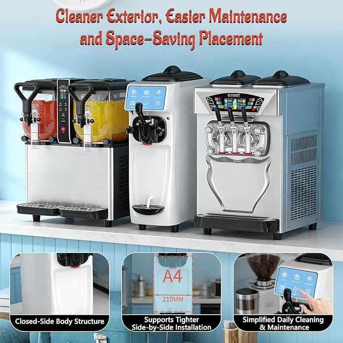 Soft Serve Ice Cream Machine, 4 to 4.5 Gal/H Ice Cream Maker 7 Inch Screen Soft Serve Machine with Pre-Cooling & Fresh-Keeping, 6L Stainless Hopper, Enclosed Body for Home Party Café Store