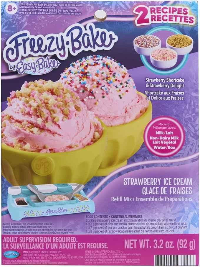 Freezy Bake Ice Cream Maker With 3 Mixes Included (Vanilla, Strawberry and Chocolate)