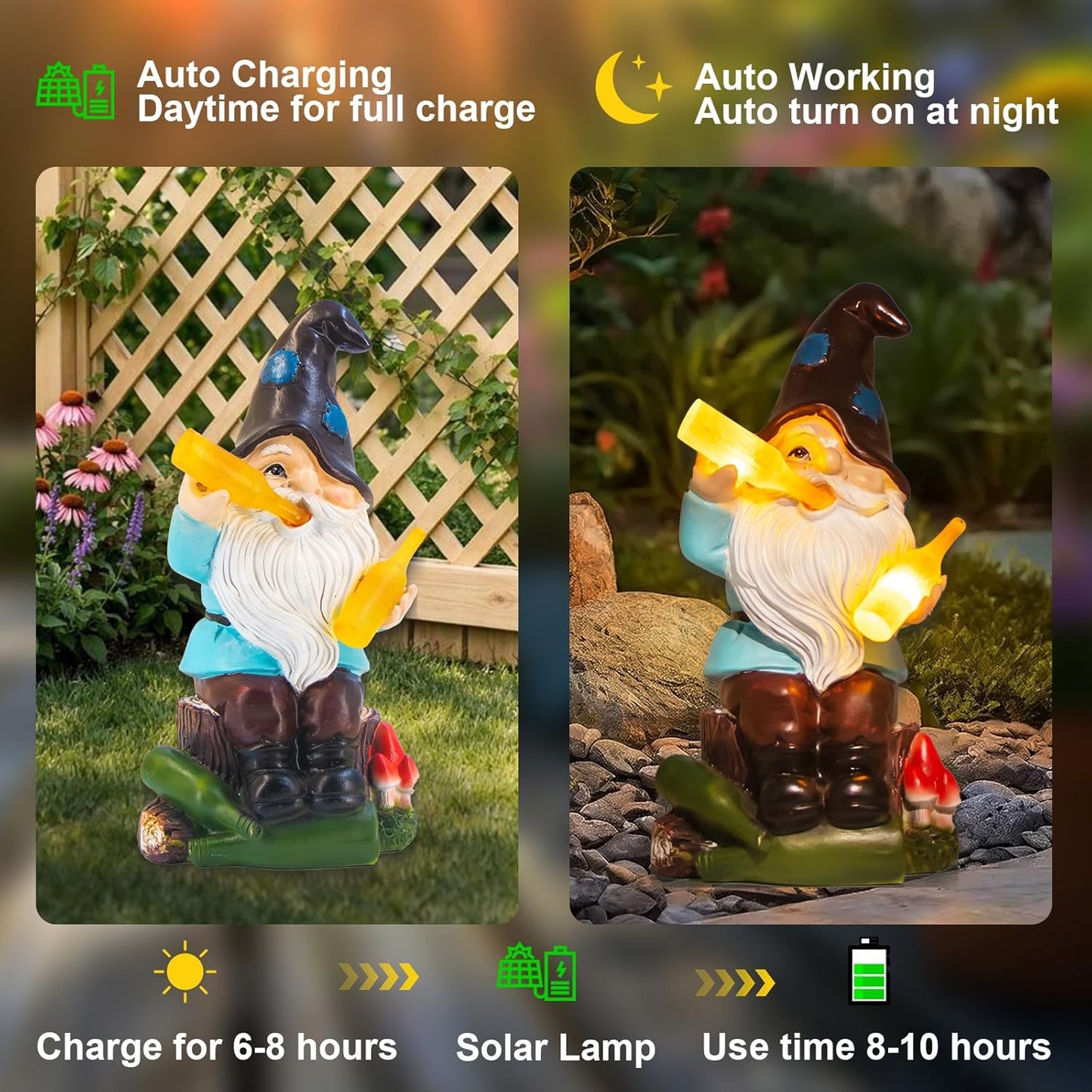 DKJOCKY Gnome Garden Decor Statue with Solar Light Lantern,Birthday Gifts for Women Mom Grandma, Funny Waterproof Resin Figurine Outdoor Decorations for Yard Patio Lawn Balcony Porch