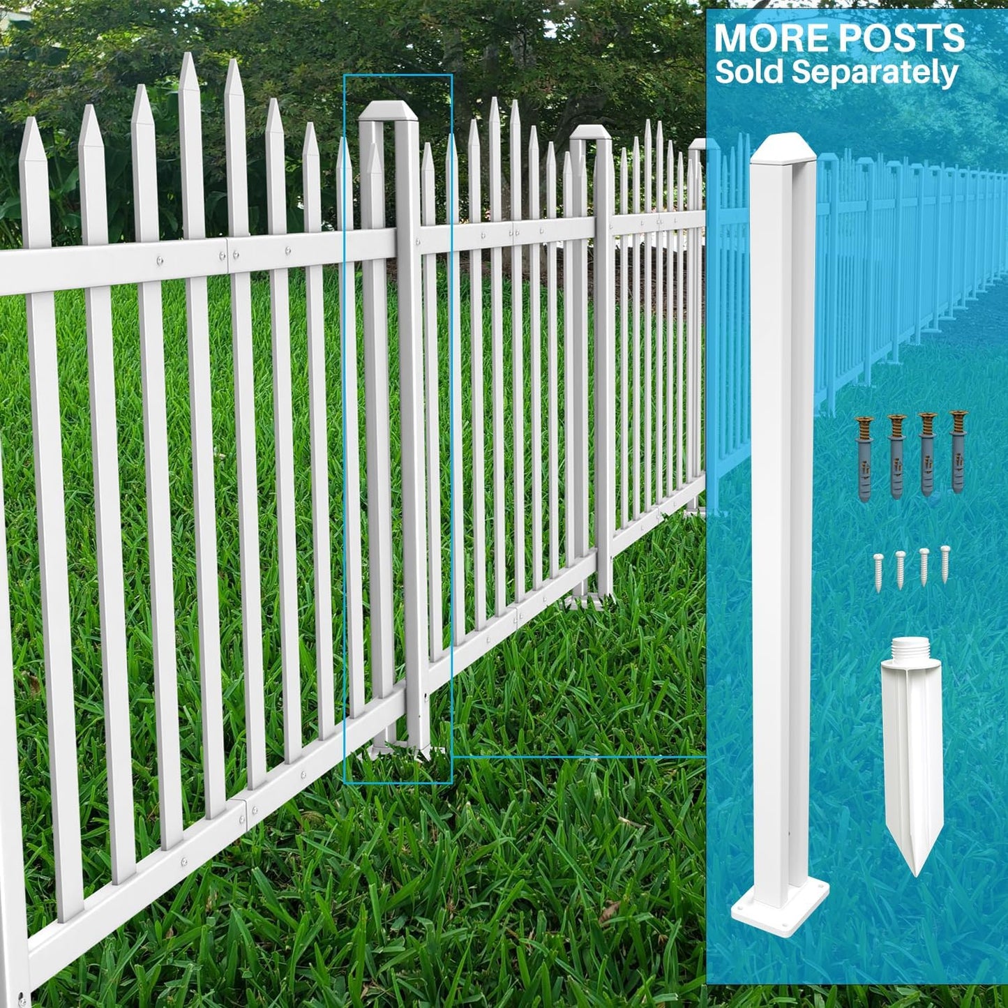 Patio Vinyl Picket Fence White Panels 36" H x 84" W PVC Decorative Fences for Front Yard Porch Patio Deck Pool Air Conditioner Safety Dog Fencing (20 Pickets, Scallop)