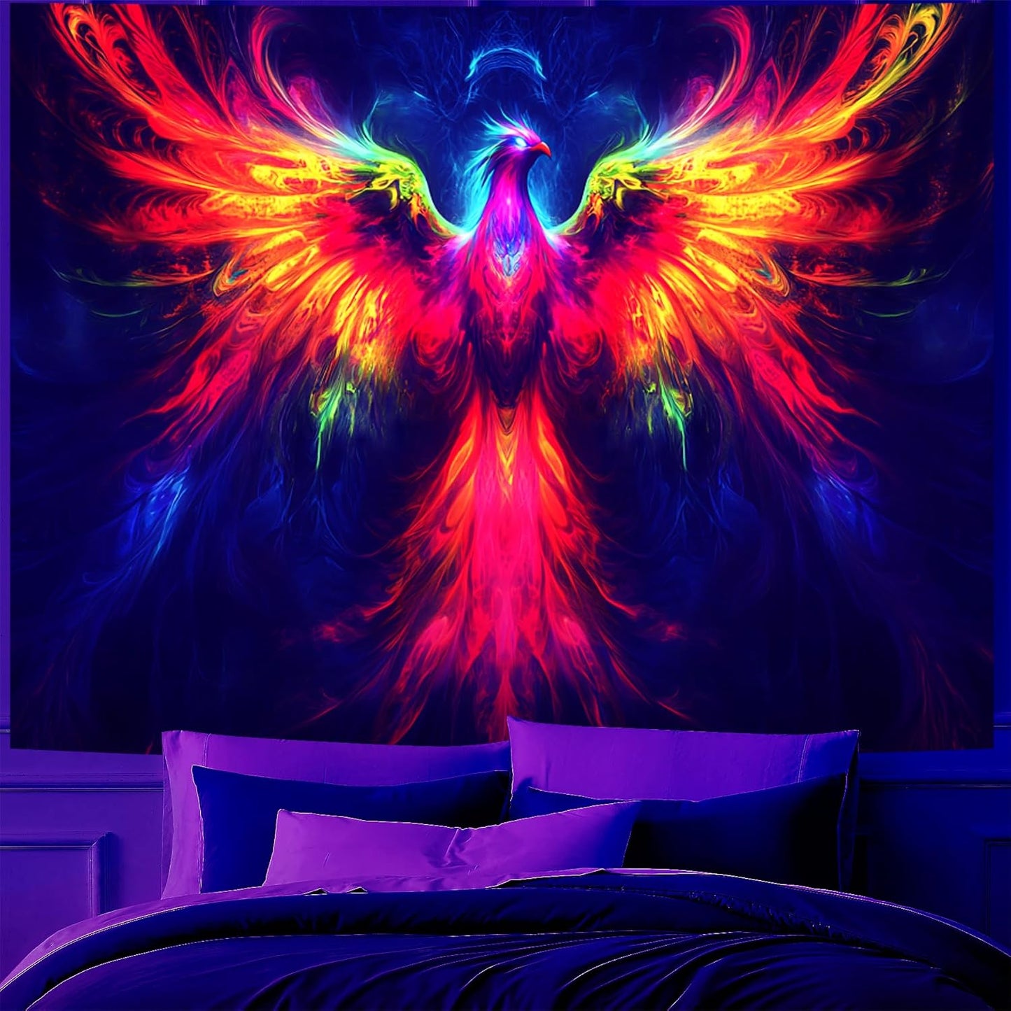 Blacklight Tapestry,WingTapestry Glow In The Dark,UV Reactive Black Light Upright Posters Wall Hanging for Bedroom Dorm Living Room Backdrop Decor (wing16, 90L" x 70W")