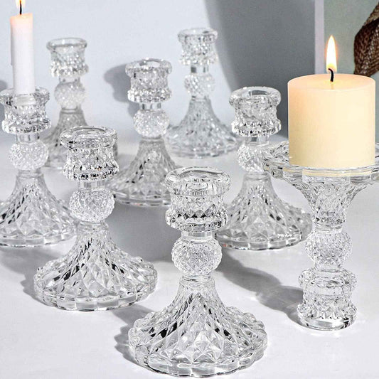DARJEN Candlestick Holders Set,12Pcs 4" H Taper Candle Holders Bulk, Clear Glass Candle Holders for Wedding, Spring Party, Romantic Dinner, Festival & Windowsill Decor