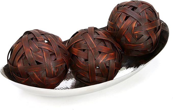 Hosley Hammered Stainless Steel Oval Bowl – 13.5” Decorative Centerpiece for Candles, Orbs, Potpourri & Table Styling | Modern Home & Event Décor