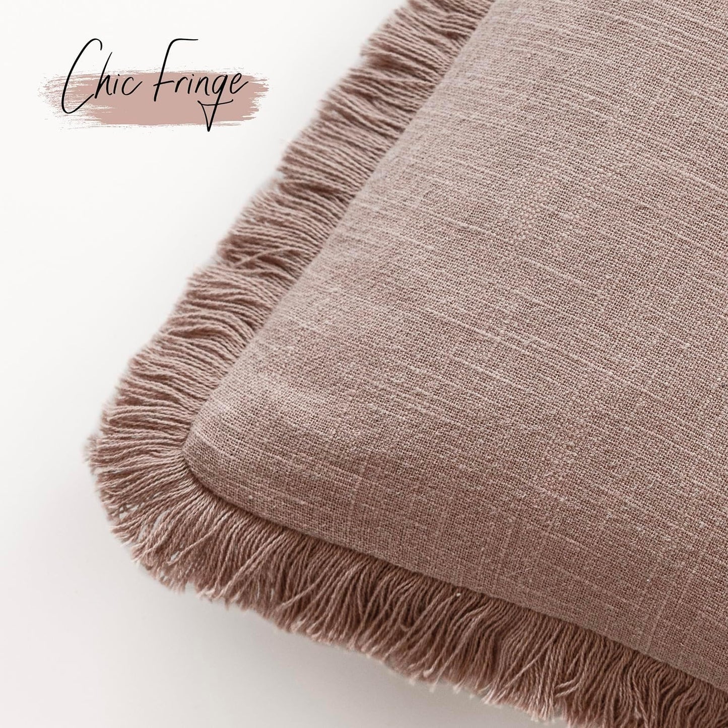 Foindtower Set of 2 Decorative Linen Fringe Throw Pillow Covers Boho Farmhouse Cushion Cover with Tassels Soft Accent Pillowcase for Couch Sofa Bed Living Room Home Decor,16×16 Inch,Dusty Pink
