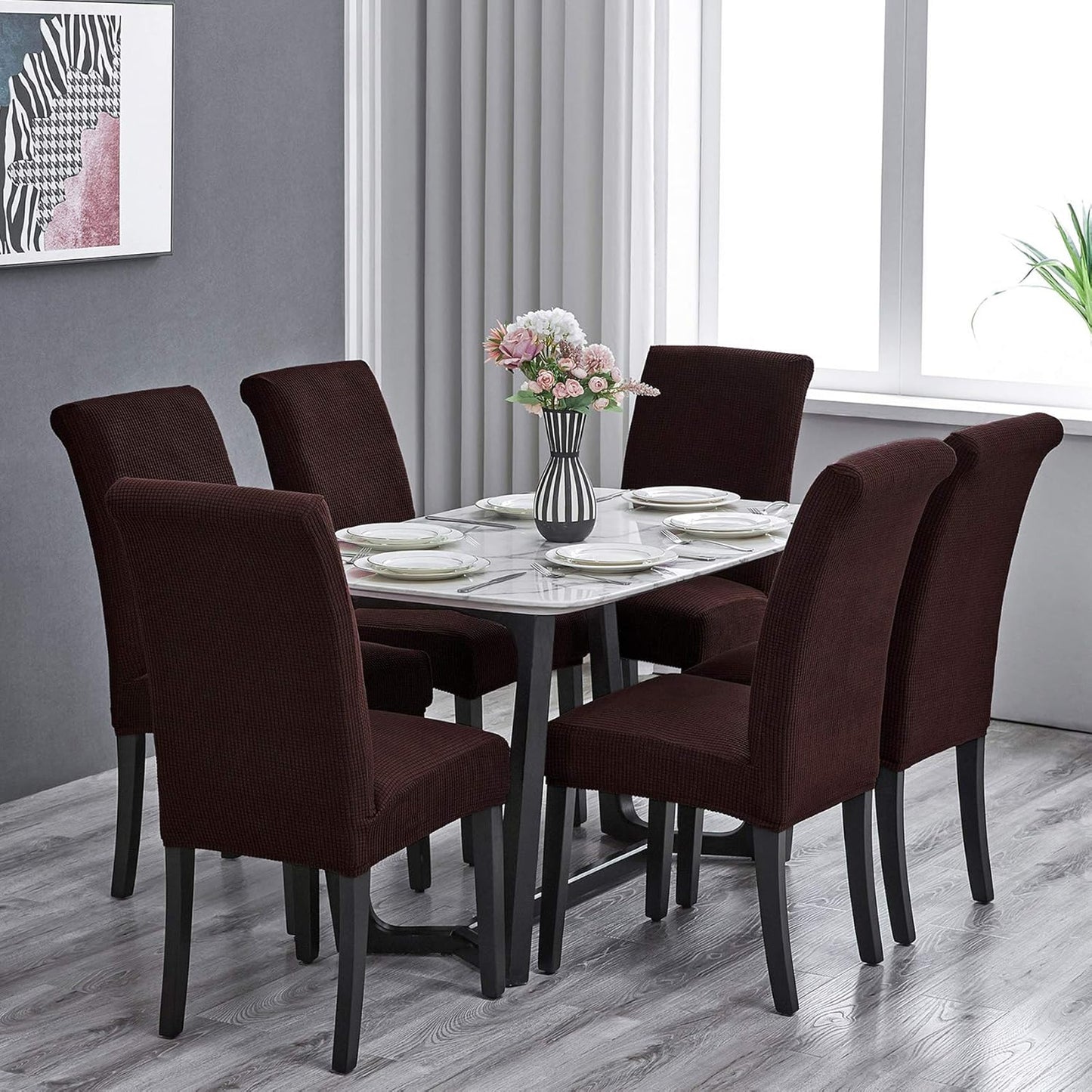 Howhic Stretch Chair Covers for Dining Room Set of 2, Removable Washable Dining Room Chair Covers, Dining Chair Slipcovers Seat Protector, Great for Home Decor and Banquet (Chocolate, 2 Pack)