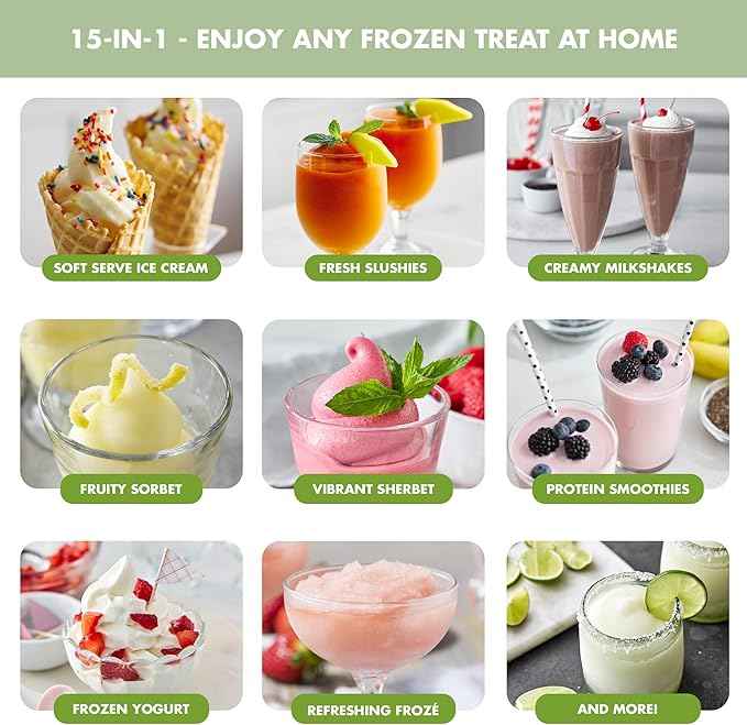GreenPan Frost Ice Cream Maker & Slushie Machine, Soft Serve, Sorbet, Margaritas, Milkshakes, Frozen Yogurt, No Pre-Freezing, Ready in 15 Mins, 6 Modes, 7 Textures, Self-Cleaning, Family Size, Green