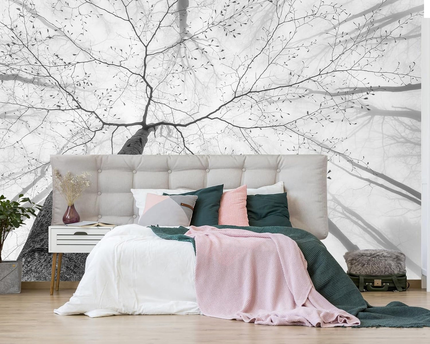 Gray Forest Woodland Wallpaper Mural for Bedroom Living Room (Not Peel n' Stick)