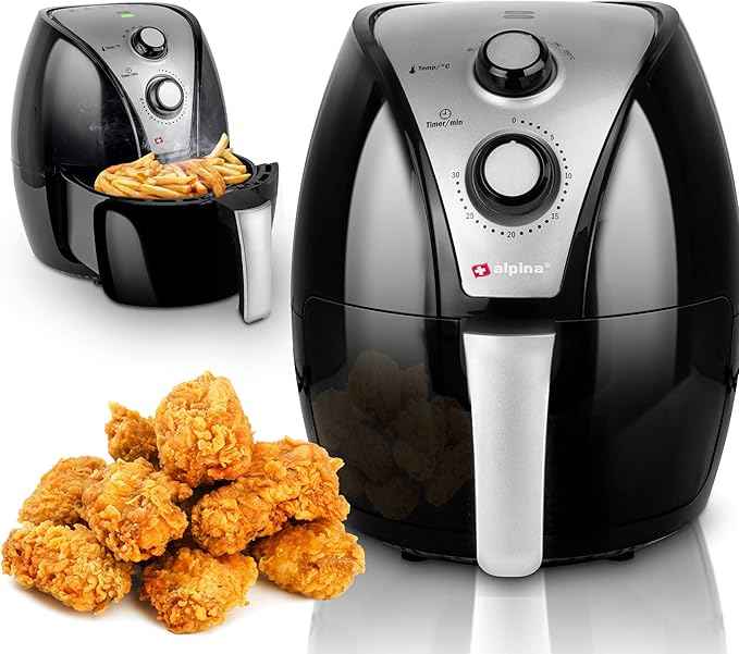 alpina Airfryer - Hot Air Fryer XL - Baking, Roasting, Grilling, Roasting and Frying - up to 80% Less Fat - 2-4 Persons - 3.2 liters - Black