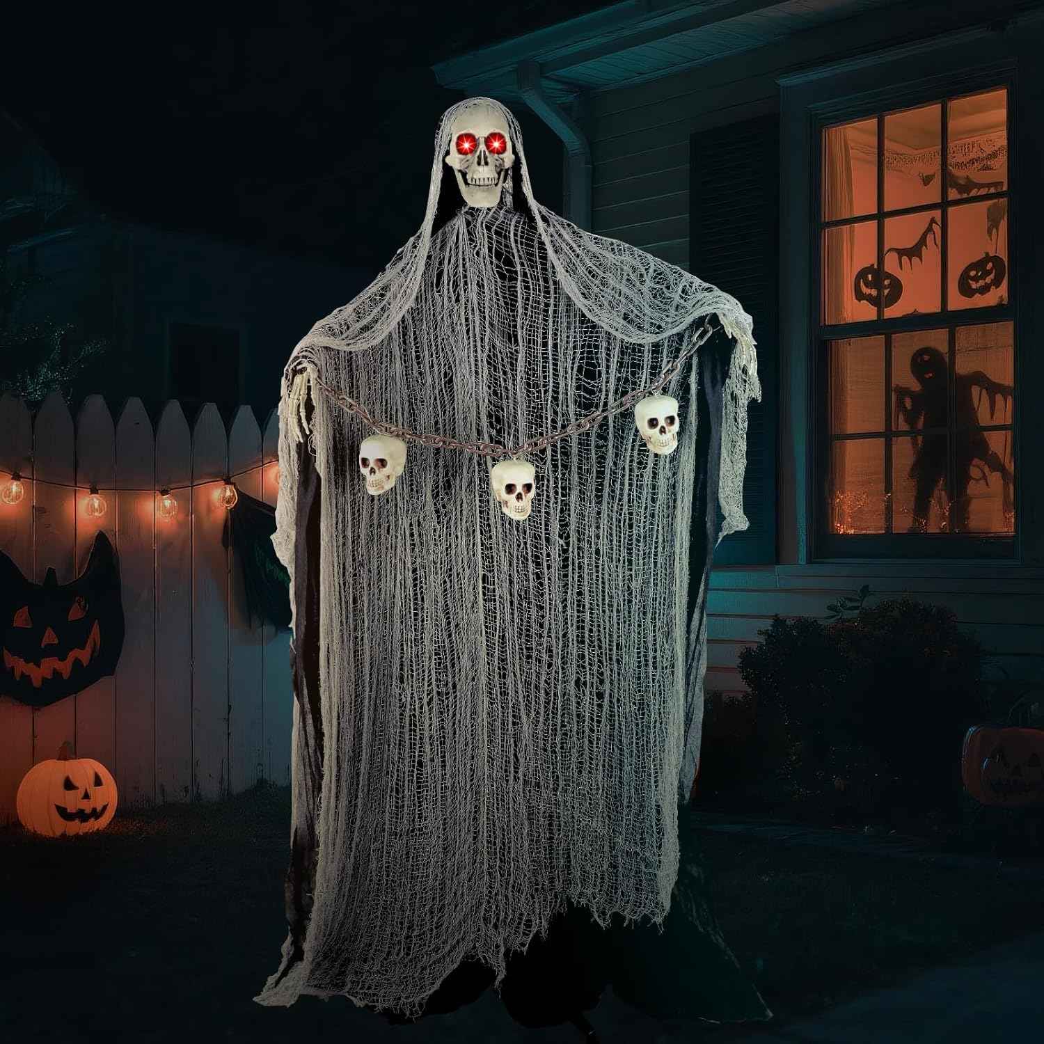 Outdoor Halloween Decorations, 71" Halloween Animatronics Decor Led Light Eyes Sound&Touch Activated Scary Haunted House Decor with Spooky Sound Adjustable Arm for Party Yard Lawn Outdoor Indoor