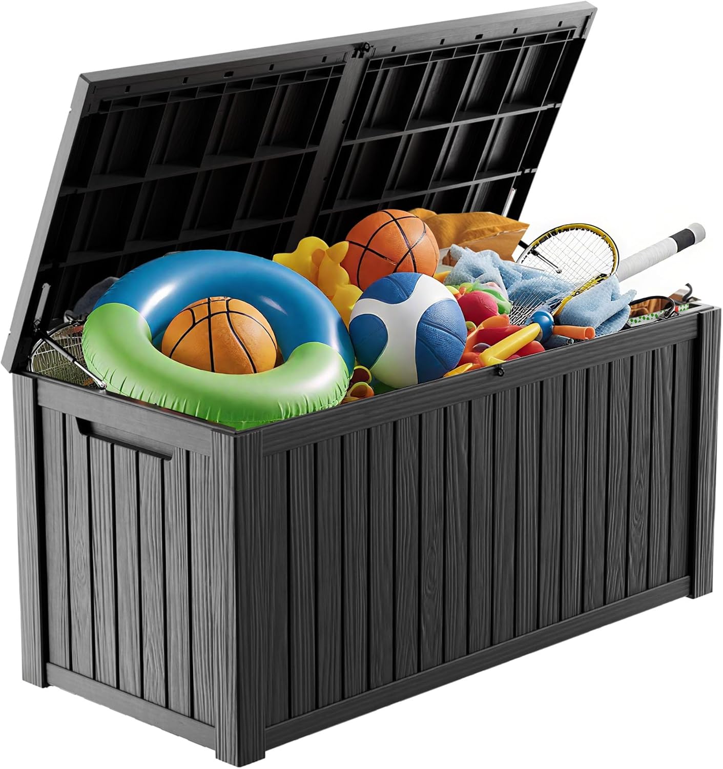 180 Gallon Outdoor Storage Box - Waterproof Resin Deck Box for Patio Cushions & Garden Tools - Lockable & Durable Outdoor Storage Bin - Sleek Black Design