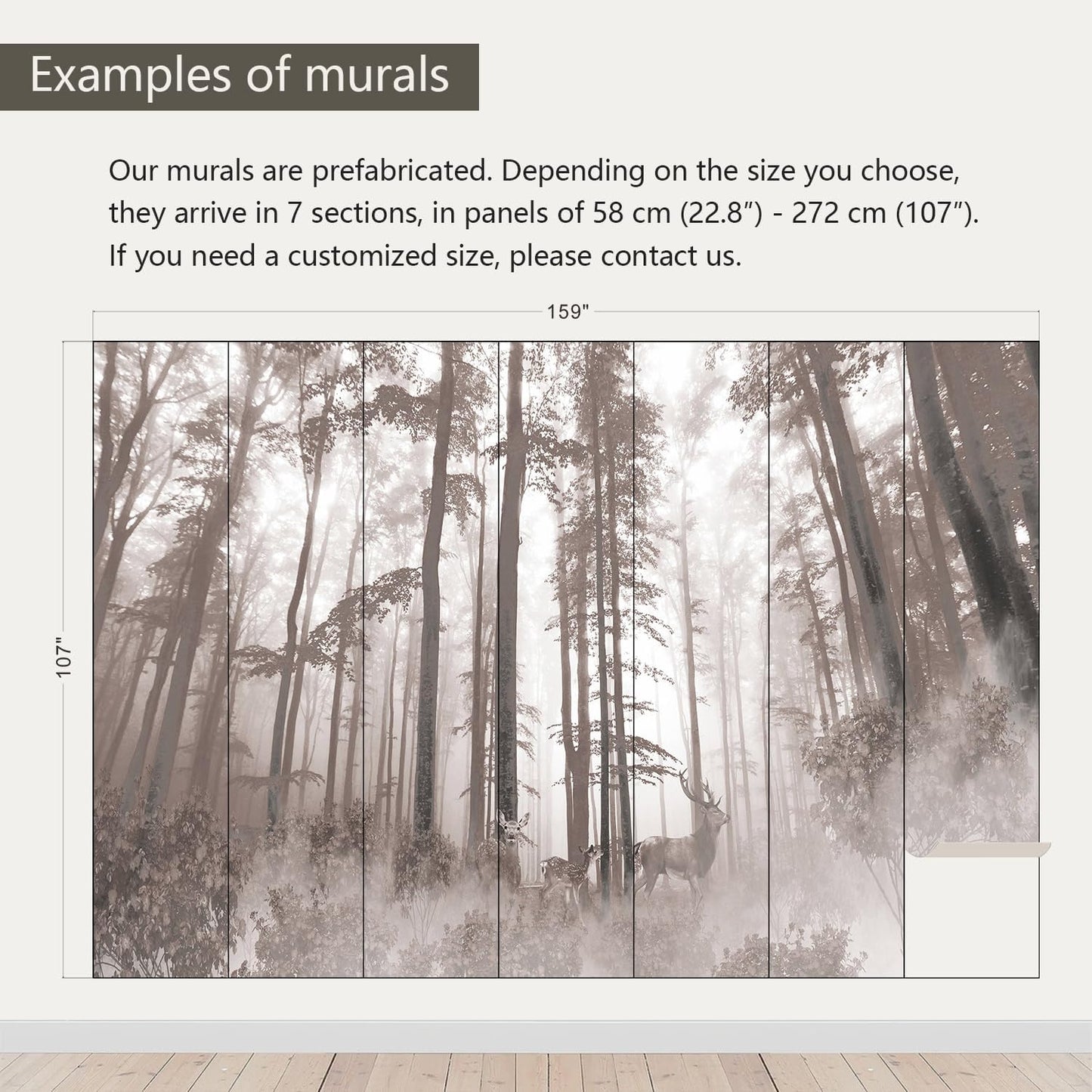 AFZEVEB-Forest Wallpaper Vintage Trees with Deer Wall murals for Bedroom 159"x107" (Not Peel and Stick)