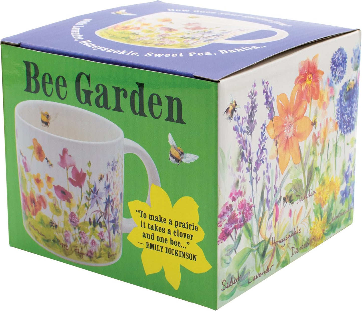 The Unemployed Philosophers Guild Bee Garden Coffee Mug - Features Beautiful Watercolor Flowers and Buzzing Bees - Comes In A Fun Gift Box, 14 oz
