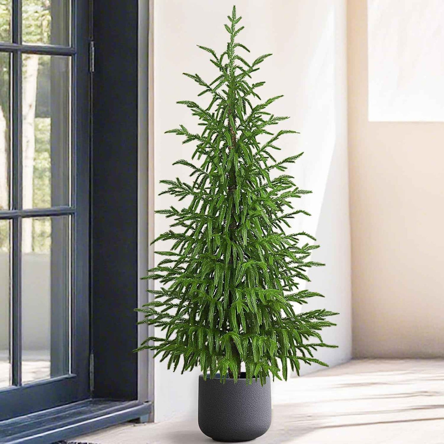 Lifecapido Artificial Norfolk Pine Tree, 4ft Realistic Christmas Tree, Fake Potted Plants for Front Porch Outdoor Indoor Garden Christmas Decor