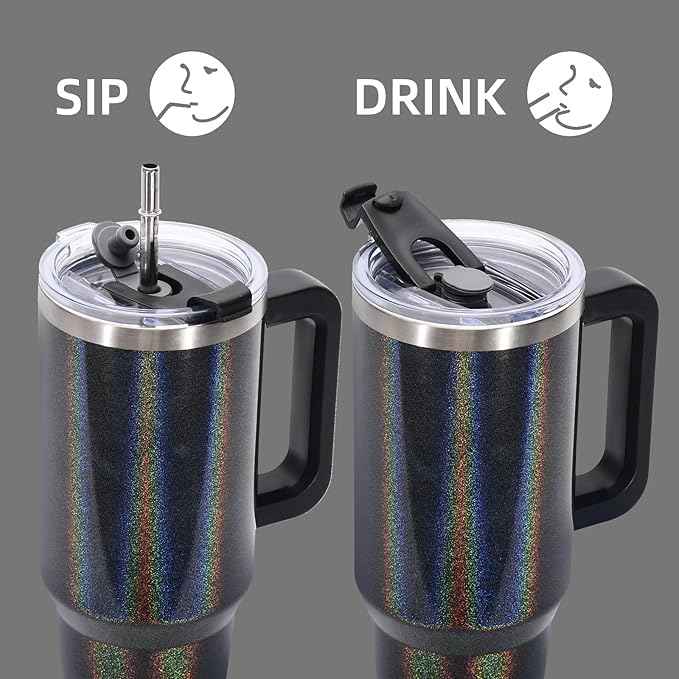 30 oz Shiny Tumbler with Handle,Tumbler with Lid and Straw,Double Wall Insulated Cup Stainless Steel Travel Mug(Cold for 34 Hours),Water Bottle for Iced Tea,Coffee,Cold Beverages(Black)