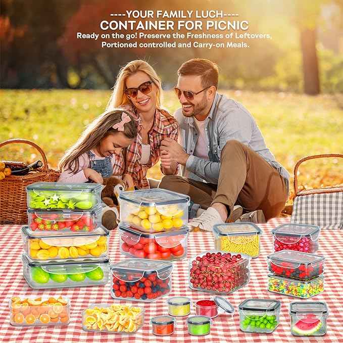 52 PCS Food Storage Containers with Lids Airtight (26 Containers & 26 Lids), Plastic Storage Meal Prep Container-Stackable 100% Leakproof & BPA-Free Organization and Storage Set, Lunch Containers