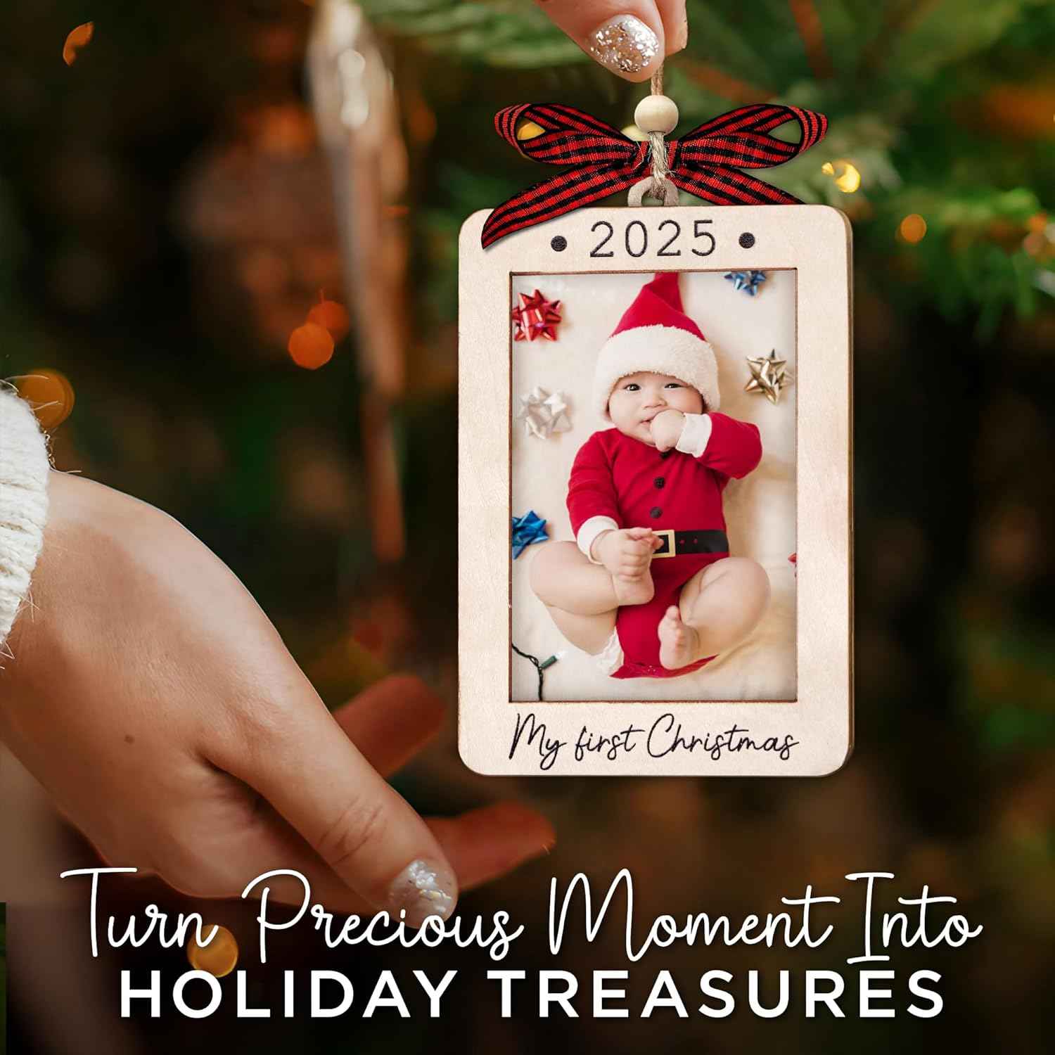 Babys First Christmas Ornament 2025 Girl And Boy - Wooden Portrait Picture Frame Ornaments For Tree - My First Christmas Ornament - Photo Frame Ornaments - Baby's First Christmas Gifts 2025