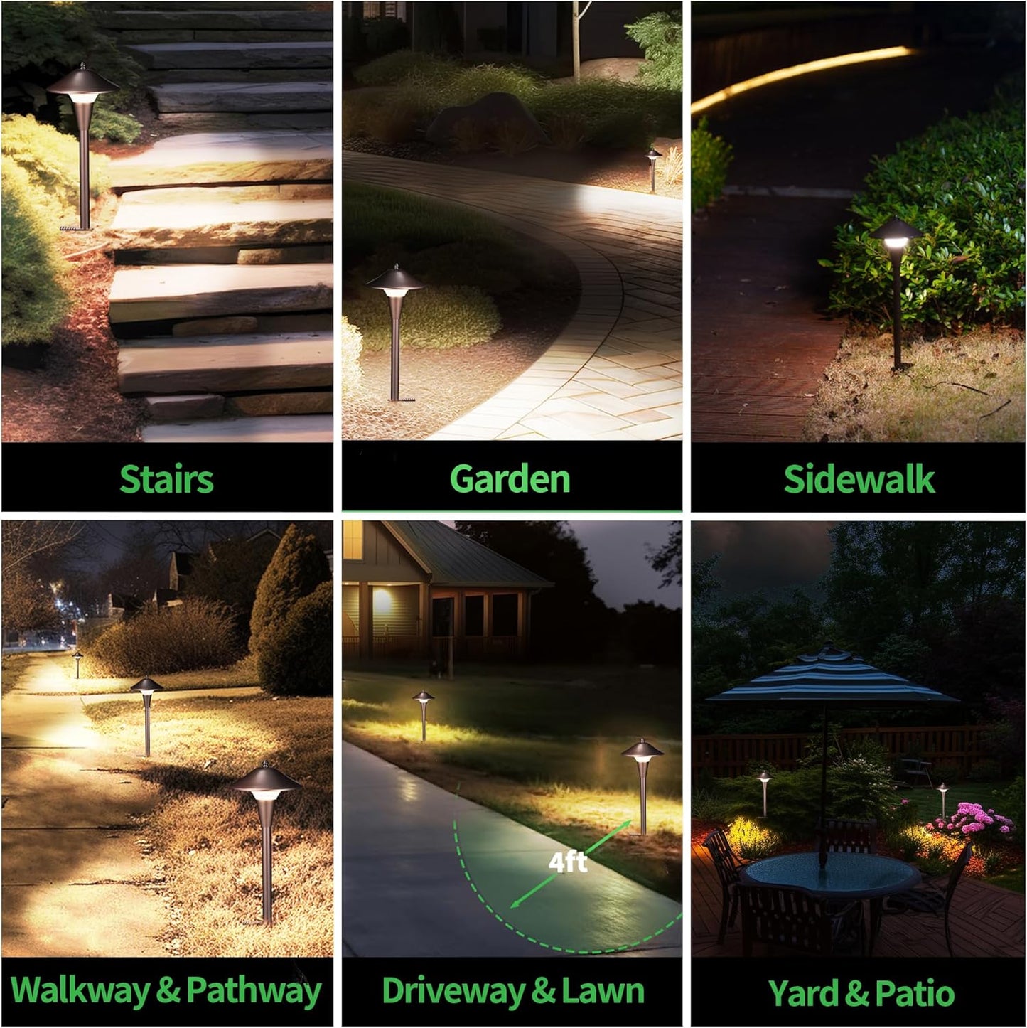 Outdoor Low Voltage Pathway Light - 5CCT Adjustable Walkway Lights LED, 12V Landscaping Pathlights, Mushroom Shape Driveway Lighting Waterproof IP65 ORB Aluminum for Sidewalk Lawn (10 Pack)