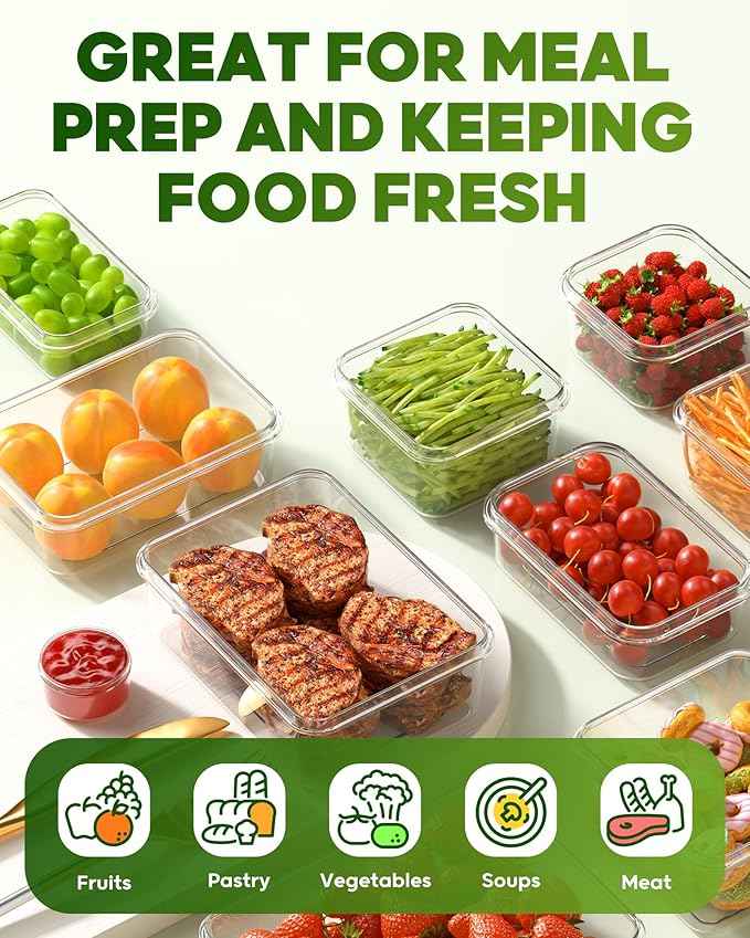 KEMETHY 60 PCS Food Storage Containers with Lids, BPA-Free Plastic Food Containers for Kitchen Storage, Leak Proof, Reusable Meal Prep Containers with Labels & Pen