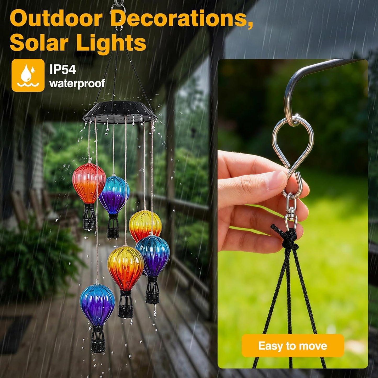 2 Pack Solar Wind Chimes with Hot Air Balloon Design, Color Changing Hot Air Balloon Solar Lantern Outdoor Lights, Wind Chimes Decor for Garden Patio Yard Gifts for Women Mom Grandma