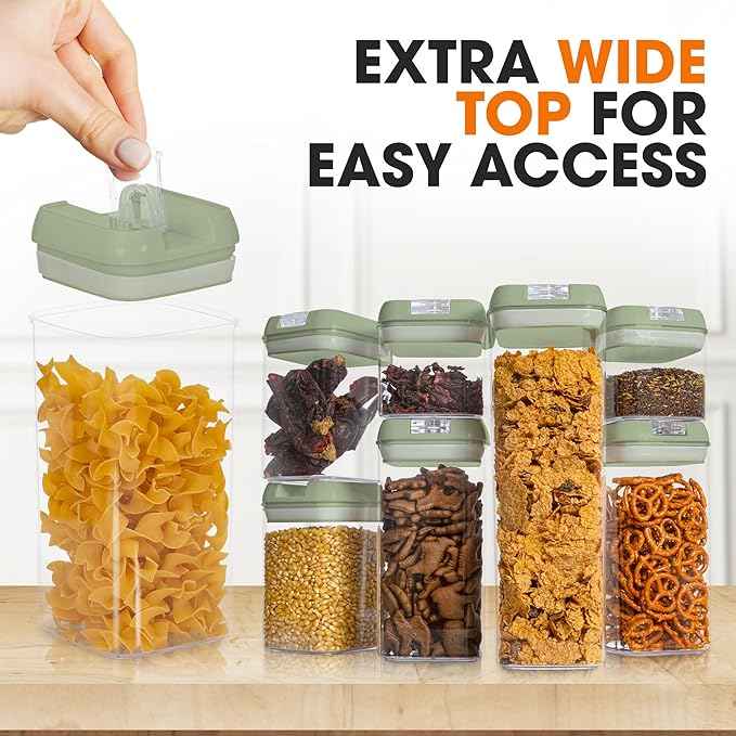Cheer Collection Airtight Food Storage Containers, Kitchen Storage Containers for Pantry, Set of 7 Food Containers with Lids Airtight, Pantry Storage Containers & Organizers with Lids, Olive