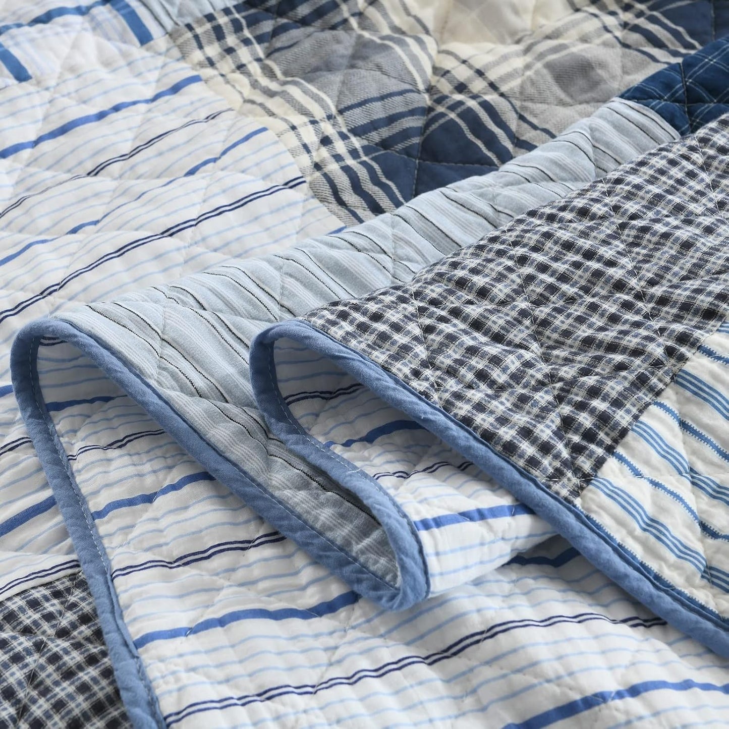 Yvooxny Queen Quilt Set Bedspread Reversible Plaid Grid Quilted Bedspread 3-Piece Real Patchwork Quilt Bedding Set ith Shams for All Seasons, Queen Size, 98 * 90 Inches